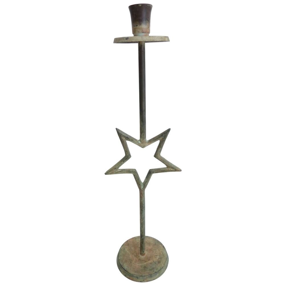 Vintage Tall Metal Candle Holder with Upside Down Star Design Candlestick